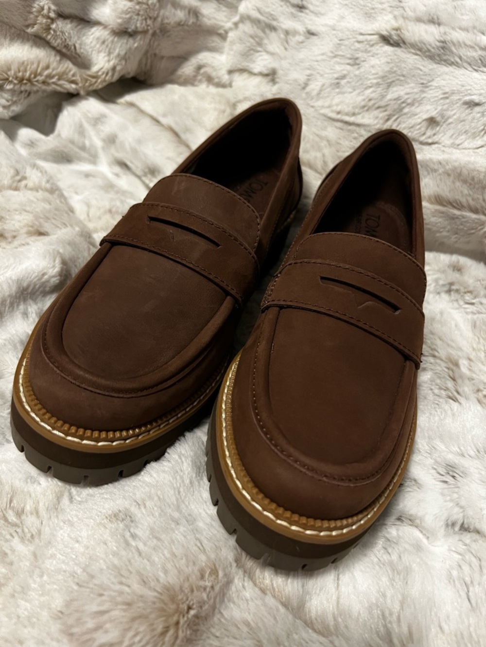 Toms Brown Penny Loafers with Lug Sole